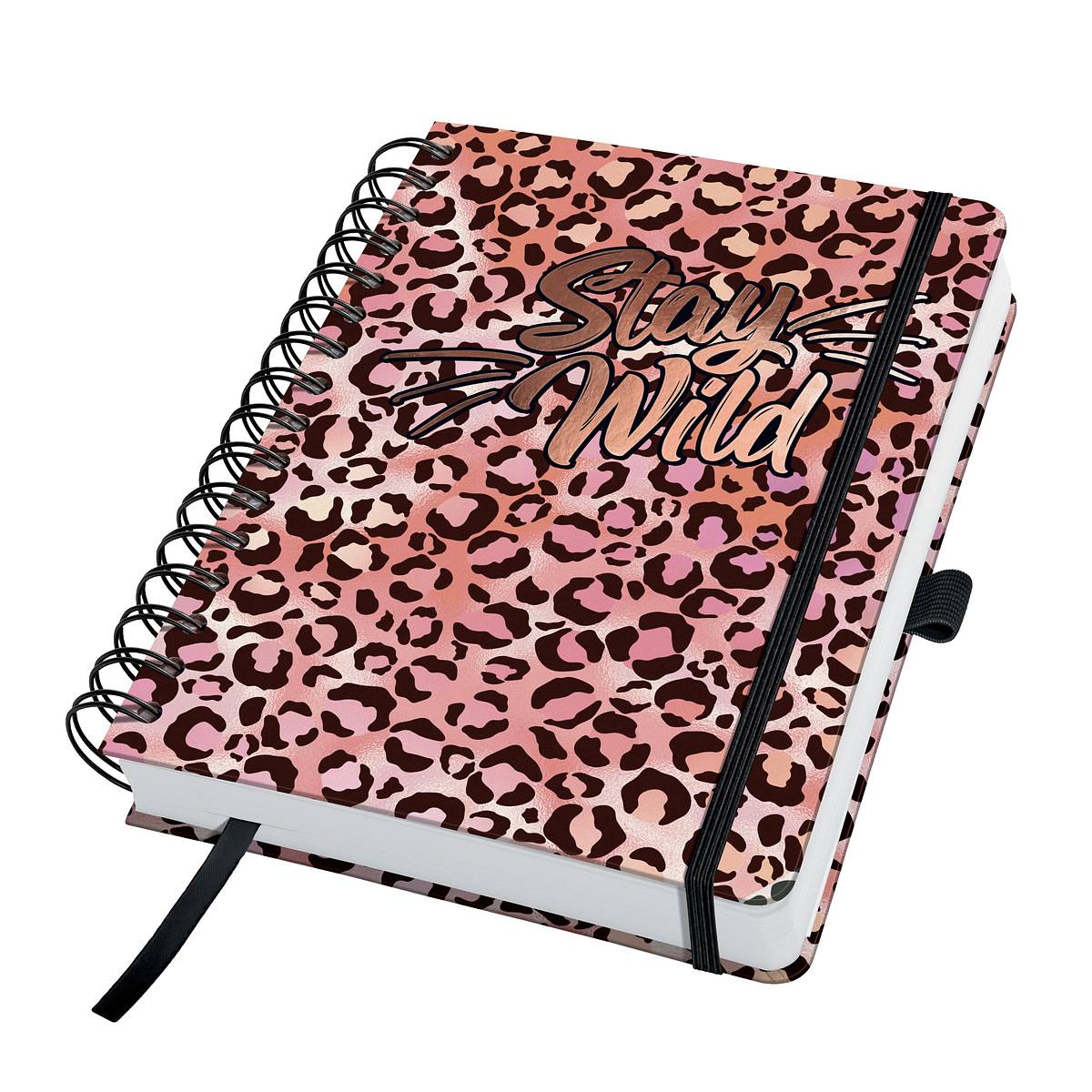 SIGEL Spiral-Notizbuch Jolie - Pink Leo Love - punktkariert (Dot-Lineatur) - 120 g/m² - ca. A5 - Hardcover