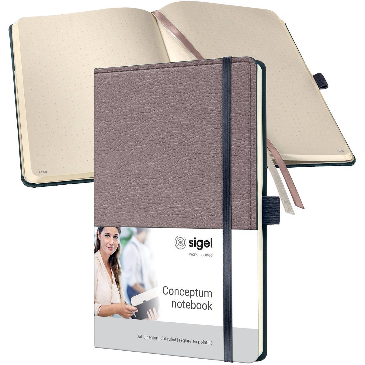 SIGEL Notizbuch Conceptum - Design Casual - punktkariert (Dot-Lineatur) - ca. A5 - taupe - Hardcover - 194 S
