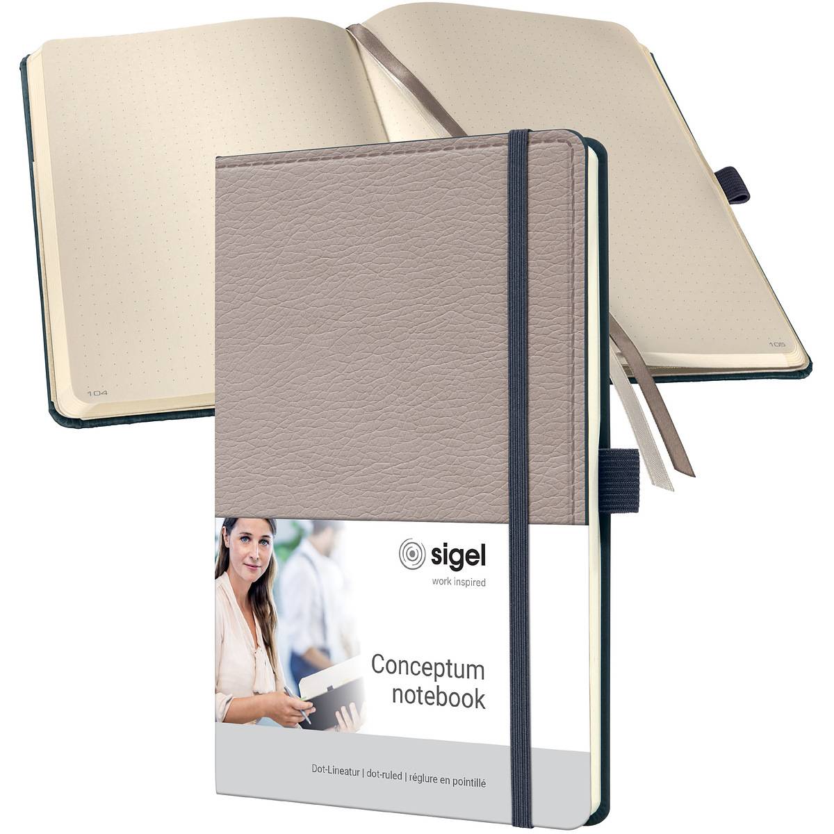 SIGEL Notizbuch Conceptum - Design Casual - punktkariert (Dot-Lineatur) - ca. A5 - beige - Hardcover - 194 S.