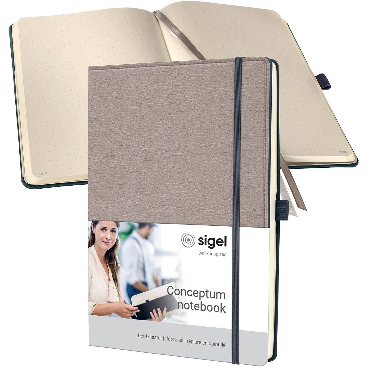 SIGEL Notizbuch Conceptum - Design Casual - punktkariert (Dot-Lineatur) - ca. A4 - beige - Hardcover - 194 S.