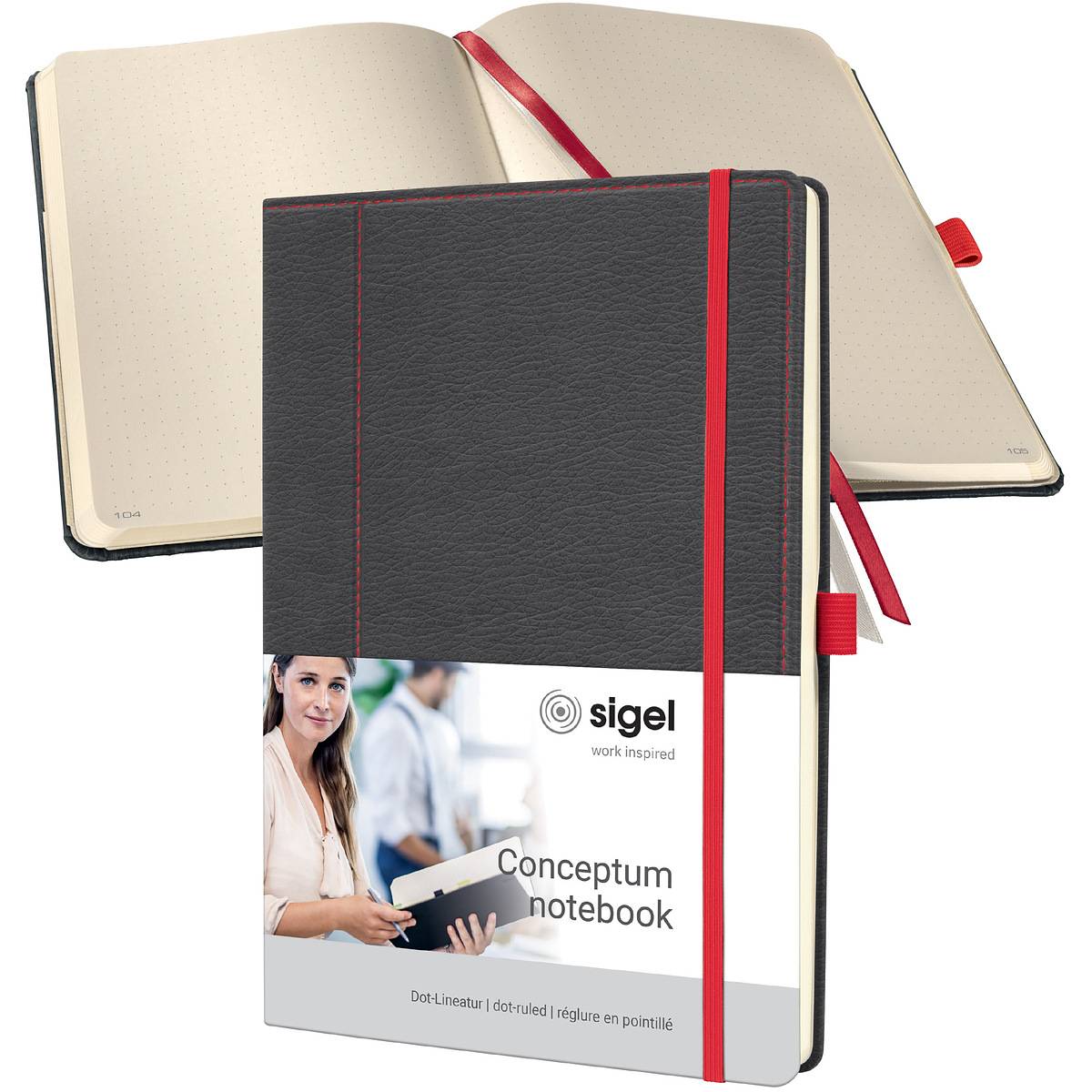 SIGEL Notizbuch Conceptum - Design Casual - punktkariert (Dot-Lineatur) - ca. A4 - grau, rot - Hardcover - 194 S.