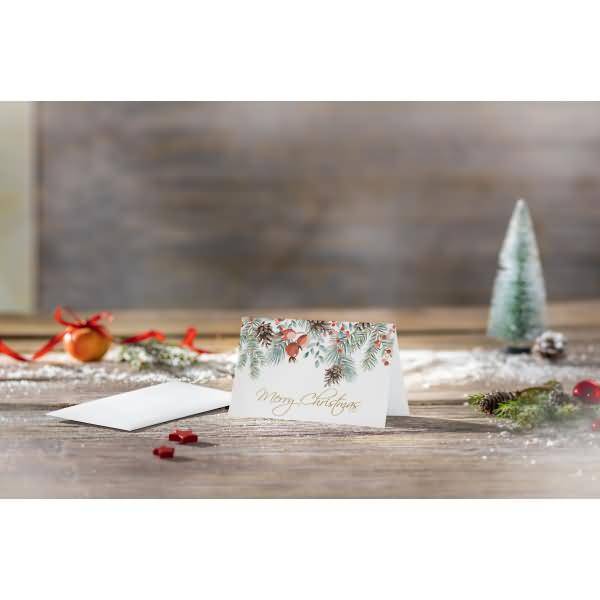 Weihnachtskarte A6 (A5) 250g 25+25 Stück Red berries and pine cones