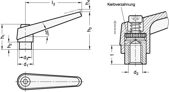 Klemmhebel Ø 14, M5 mit Innengewinde Edelstahl, Zink-Druckgu