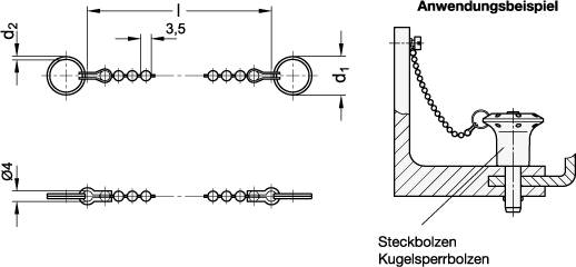 EDELSTAHL-KUGELKETTE MIT 2 SCHLÜSSELRINGEN