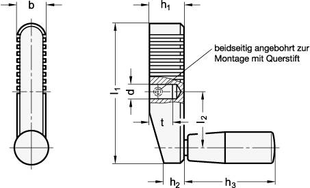 Zustellkurbel 100 mm, Bohrung 12 mm, Zinkdruckguss schwarz