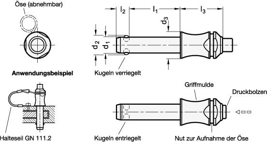 EDELSTAHL-KUGELSPERRBOLZEN, SELBSTSICHERND, 1.4305