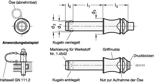 EDELSTAHL-KUGELSPERRBOLZEN, SELBSTSICHERND, 1.4542