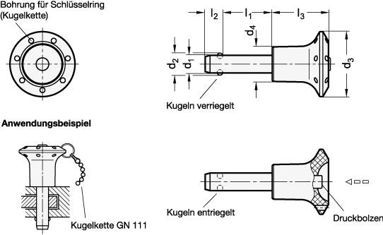 KUGELSPERRBOLZEN MIT KNOPF, BOLZEN: 1.4305