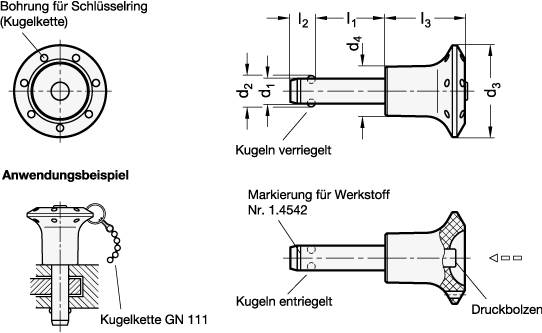 KUGELSPERRBOLZEN MIT KNOPF, BOLZEN: 1.4542