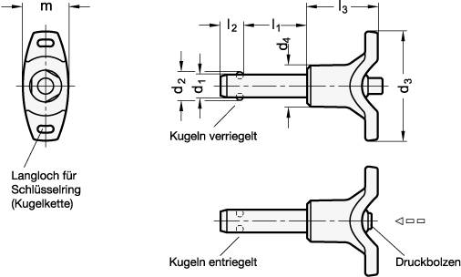 EDELSTAHL-KUGELSPERRBOLZEN MIT KUNSTSTOFF-T-GRIFF