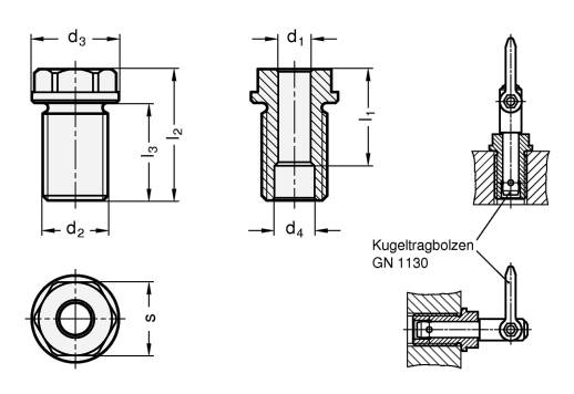 AUFNAHMEBUCHSE FÜR KUGELTRAGBOLZEN, EDELSTAHL