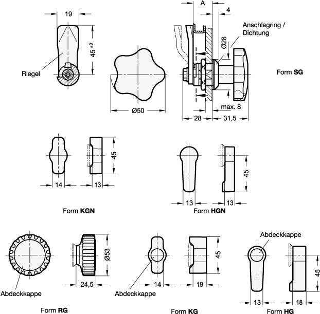 EDELSTAHL-VERRIEGELUNG MIT HEBEL-GRIFF