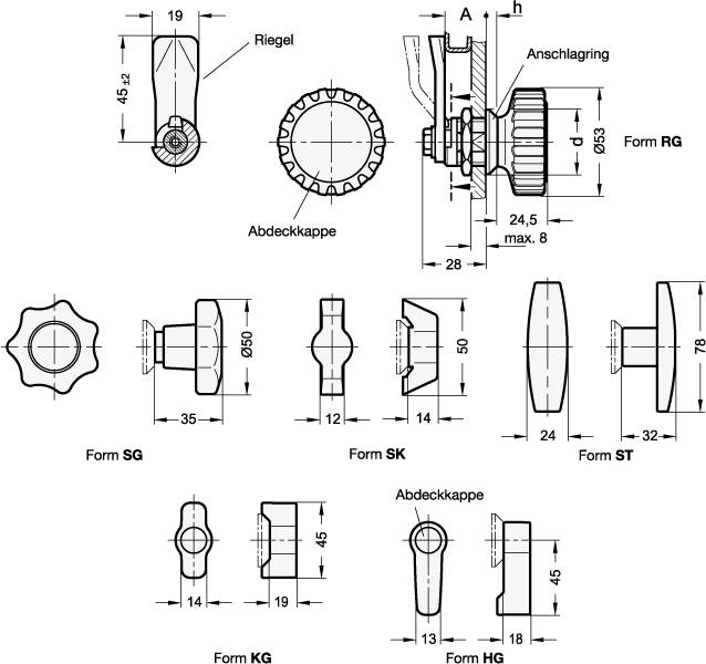 Verriegelung mit Bedienelementen, Riegelabstand 4 mm, Anschl
