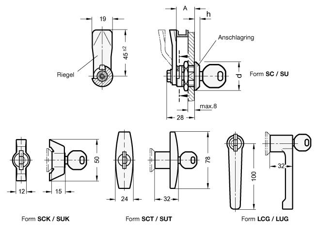VERRIEGELUNG MIT KNEBEL, SCHLOSS UNTERSCHIEDLICH