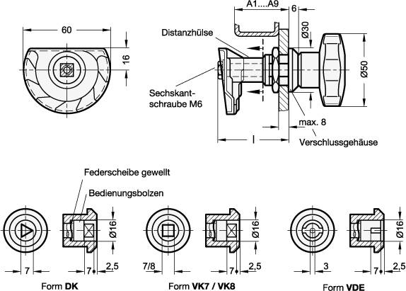 TÜRVERRIEGELUNG MIT KUNSTSTOFF-STERNGRIFF
