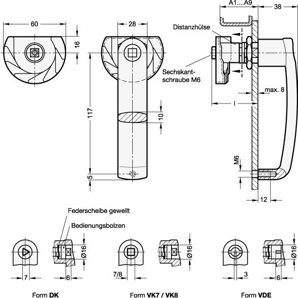 BÜGELGRIFF-VERRIEGELUNG VIERKT. 7, GRIFF SILBERN