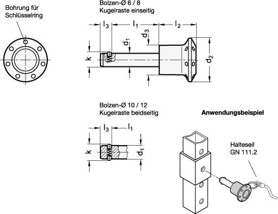 EDELSTAHL-STECKBOLZEN MIT KUGELRASTE