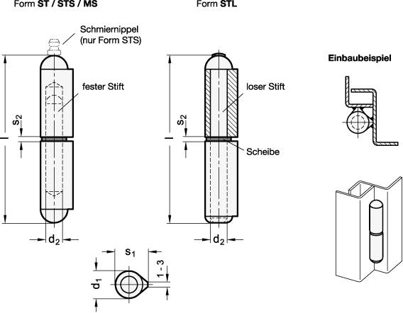 Scharnier 120 mm, aushängbar, zum Anschweißen, Form STS - mi