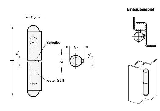 Scharnier 2-teilig 6 x 60, zum Anschweißen, Edelstahl 1.4401