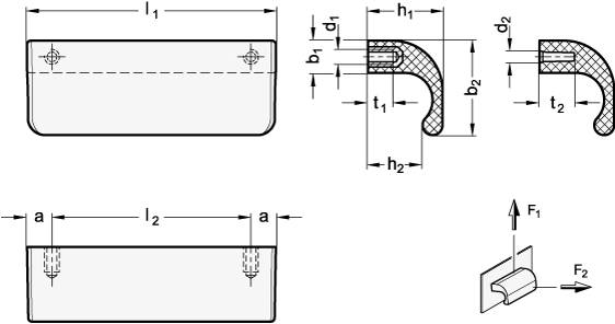 Griffleiste 100, M6, Kunststoff, schwarzgrau