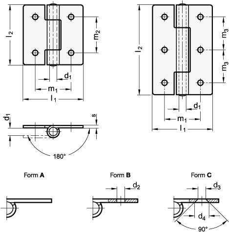 Blechscharnier 30 x 30, Form A - ohne Bohrung, Edelstahl