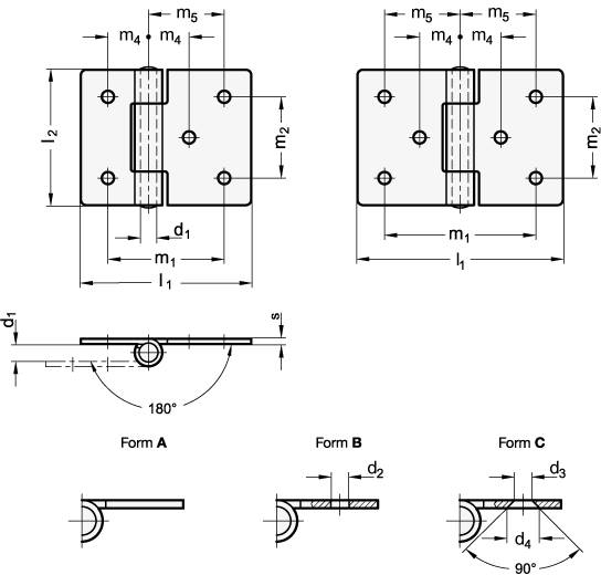 Blechscharnier 75 x 50, Form A - ohne Bohrung, Edelstahl