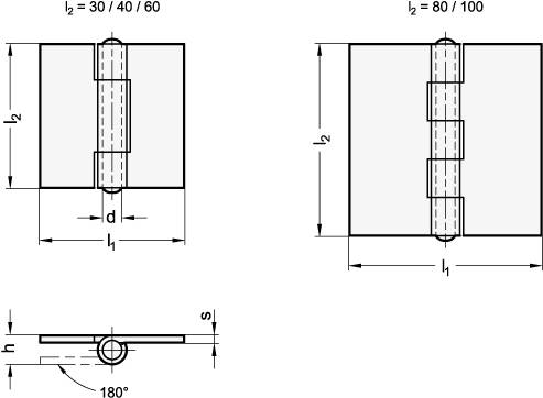 Edelstahl Blechscharnier 80 x 80, Form A, blank