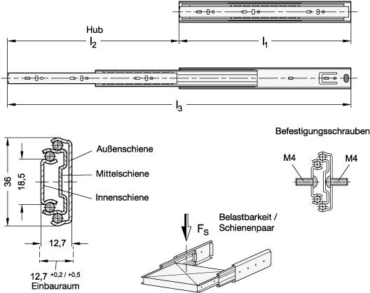 TELESKOPSCHIENENPAAR MIT VOLLAUSZUG