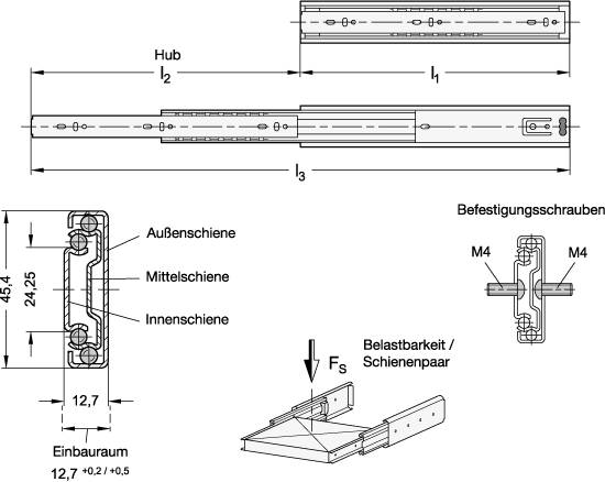 TELESKOPSCHIENENPAAR MIT VOLLAUSZUG