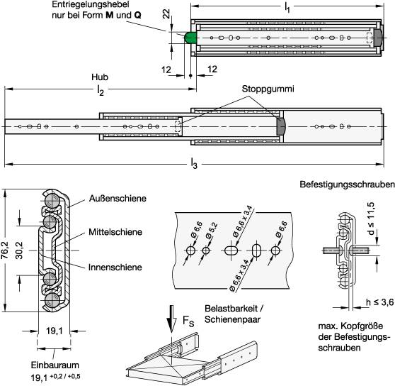TELESKOPSCHIENE MIT VOLLAUSZUG