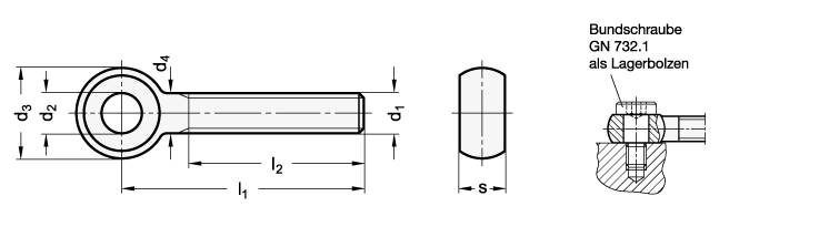 Augenschraube mit langem Gewinde M8 x 60, DIN 444, Edelstahl