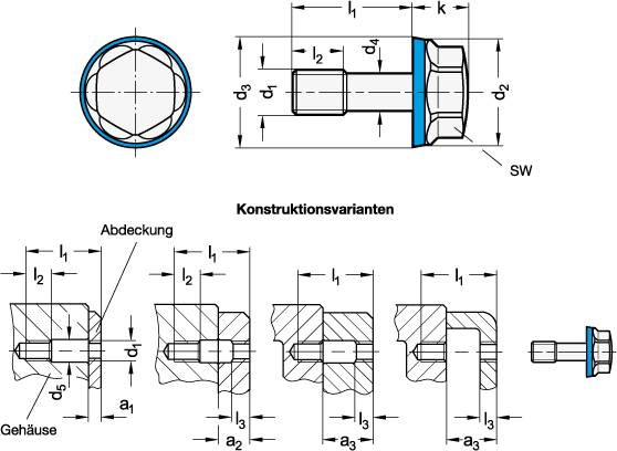 SECHSKANTSCHRAUBE, HNBR, HYGIENIC, MIT FREISTICH