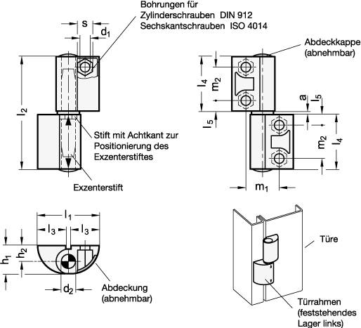SCHARNIER M. EXZENTERST., ABDECKUNG ABNEHMB.