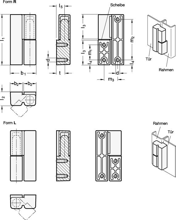 SCHARNIER, ZWEIREIHIG, FÜR LINKE TÜRE, SCHWARZ