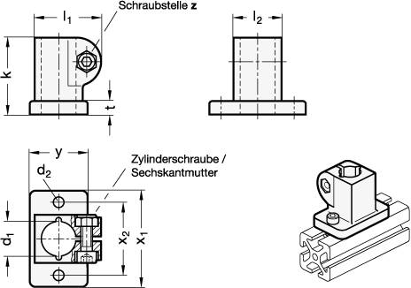EDELSTAHL FUß-KLEMMVERBINDER MIT 2 BEFESTIGUNGSB.