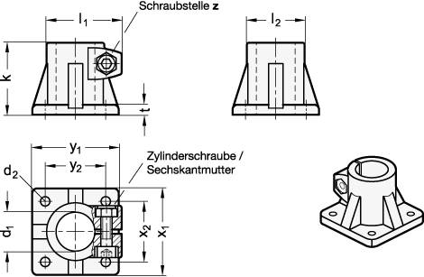 Fuß Klemmverbinder Bohrung 30 x 70, Kennziffer 2, Alu blank