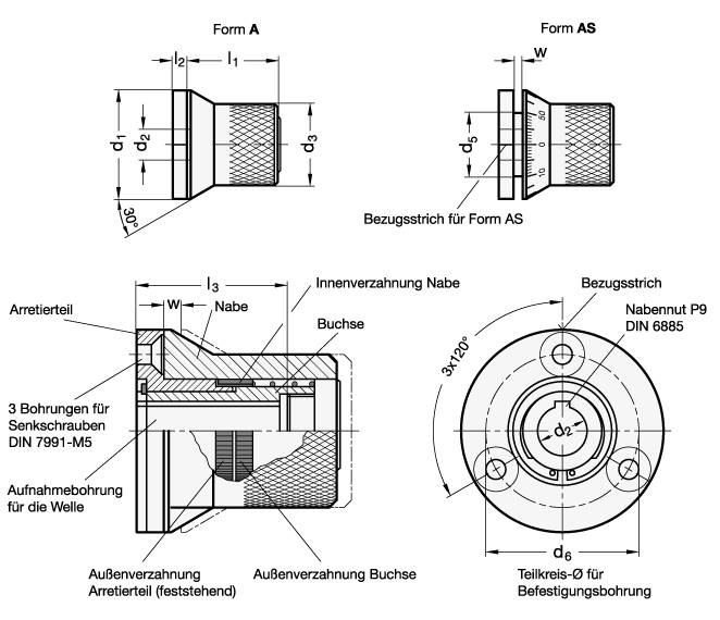 EDELSTAHL-ARRETIERELEMENT-DREHKNOPF, SKALIERT