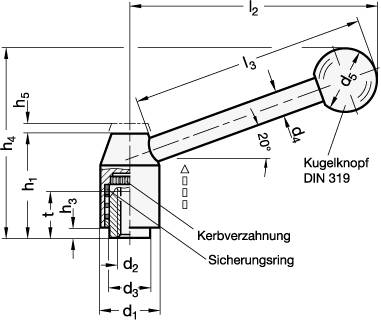 EDELSTAHL-SPANNHEBEL, VERSTELLBAR, SCHRÄG