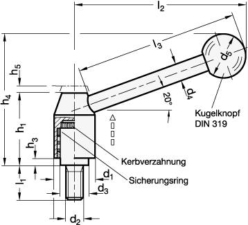 EDELSTAHL-SPANNHEBEL, VERSTELLBAR, SCHRÄG
