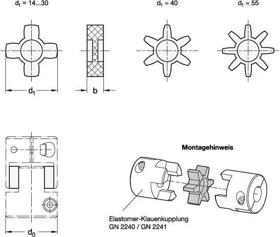 Kupplungsstern 30, BS - 80 Shore A, blau