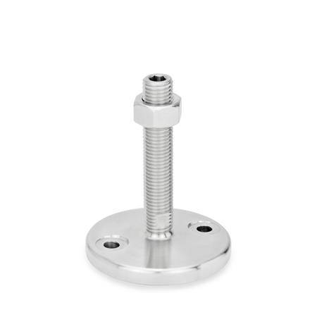 EDELSTAHL-STELLFUß MIT BOHRUNGEN UND GUMMIAUFLAGE