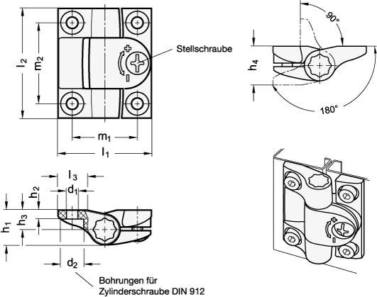Scharnier Elesa 57 x 64 mm, mit einstellbarer Friktion, schw