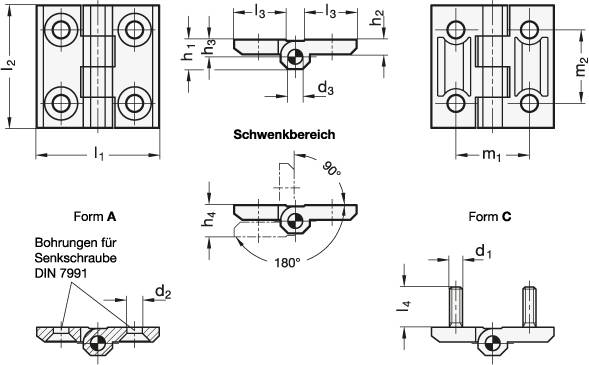 EDELSTAHL-ANSCHRAUBSCHARNIER A4, MATT GESTRAHLT
