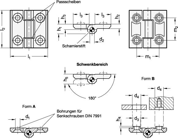 Edelstahl-Schwerlastscharnier 80 x 80, GS - matt gestrahlt