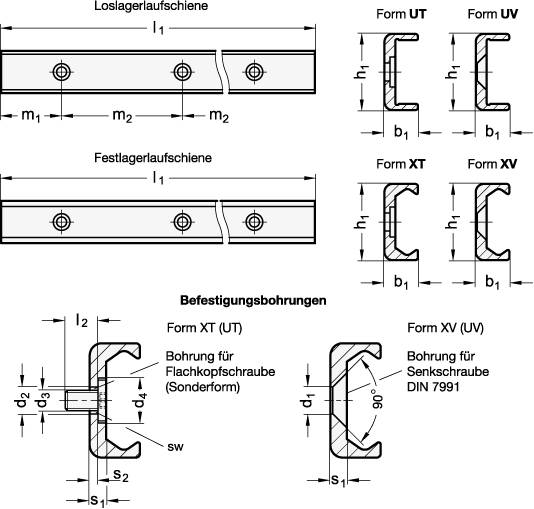 Laufschiene 43 x 560, Form XV Festlagerlaufschiene