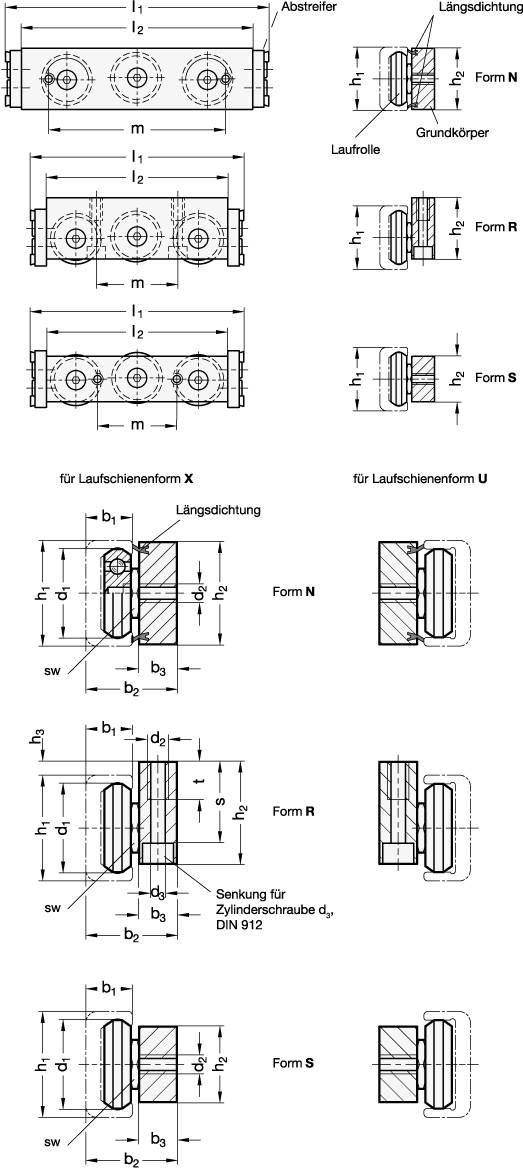 Rollenläufer 2424-43-N-U mit Abstreifer für Loslager-Laufsch