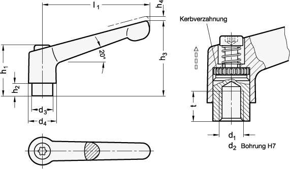 VERSTELLB.KLEMMHEBEL, VERCHROMT