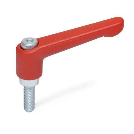 VERST.KLEMMHEBEL M.SCHRAUBE, ROT-STRUKTURMATT