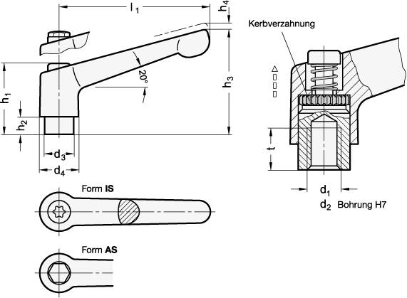 VERSTELLBARER EDELSTAHL-KLEMMHEBEL