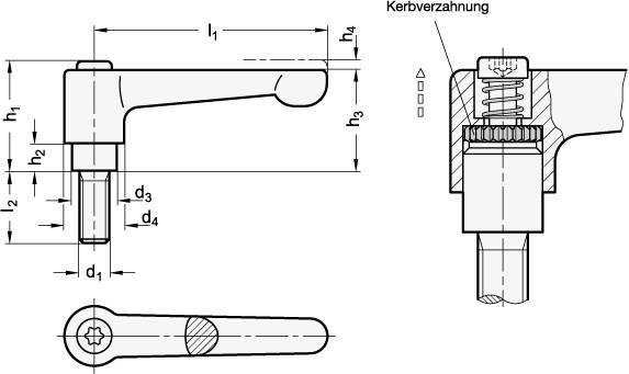VERST.KLEMMHEBEL, GERADE AUSF., SILBER
